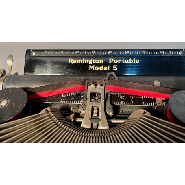 Remington Rand Remington Portable Typewriter Model 5 Manual Streamliner Art Deco 1935 High Gloss Black Elite Typeface For Sale - Image 4 of 9