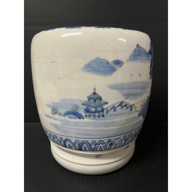 Late 20th Century Japanese Art Porcelain Blue and White Jardinier With Mountain Scenery Design For Sale In New York - Image 6 of 12