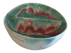 Vintage Signed Dryden Ceramic Drip Glaze Divided Dish
