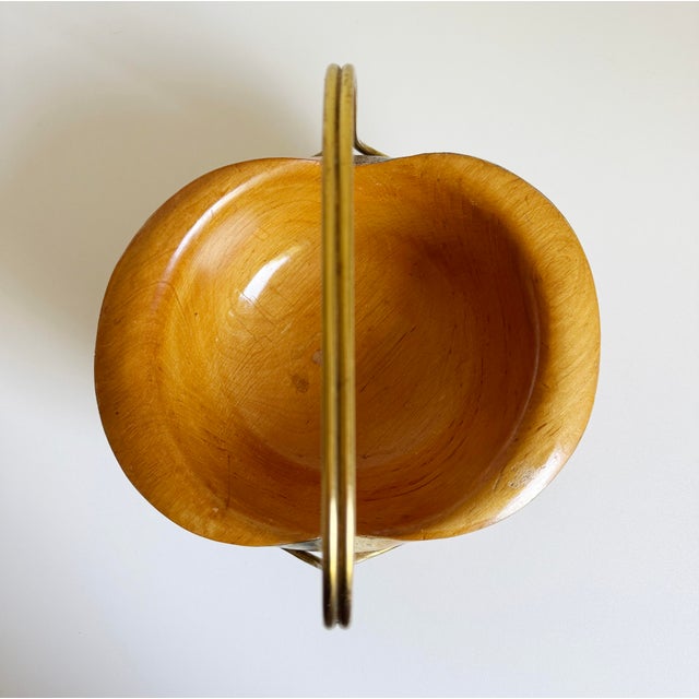 1960s Aldo Tura for Macabo Cusano Goat Leather, Wood, & Brass Handled Bowl, Italy 1960s For Sale - Image 5 of 13
