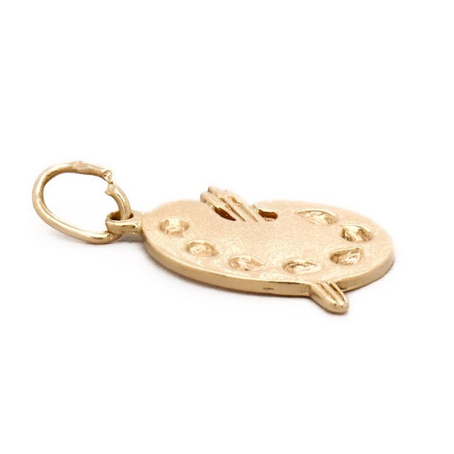Metal Vintage Signed American Charm Co 14k Gold Artist Palette & Brush Bracelet Charm For Sale - Image 7 of 15