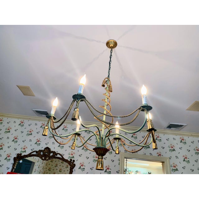 Late 20th Century Italian Rope and Tassel Gilt Metal Chandelier For Sale - Image 4 of 12