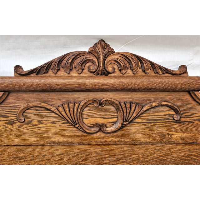 Antique Victorian American Tall Tiger Oak Bed Double / Full or Queen