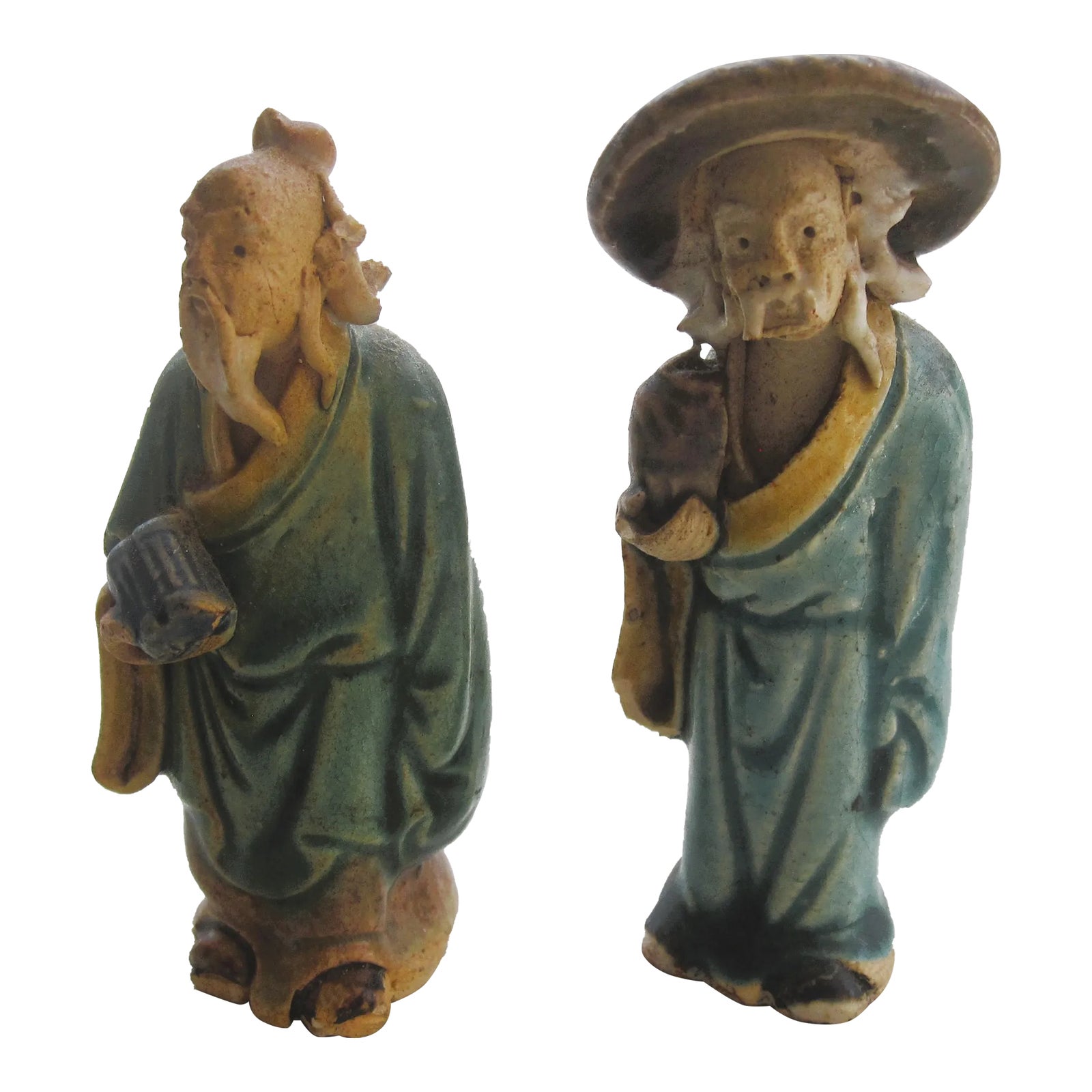 Pair of Antique Chinese Mud Men | Chairish