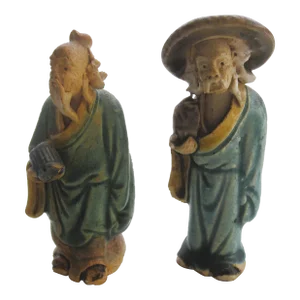 Pair of Antique Chinese Mud Men