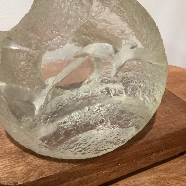 Mid Century Birds in Flight " Clear Lucite Acrylic Sculpture by J. Pelt Engraved on Wood Base For Sale - Image 12 of 13