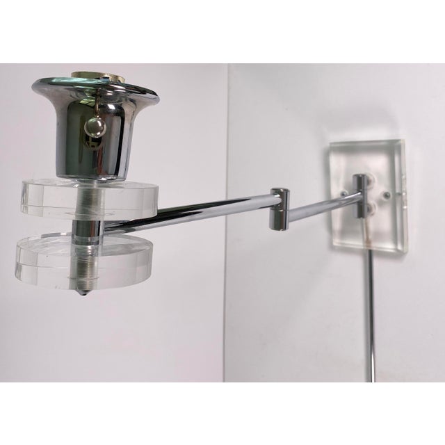 Plastic Late 20th Century Pair of Large Modern Chrome & Lucite Adjustable Swing Arm Wall Sconces For Sale - Image 7 of 11