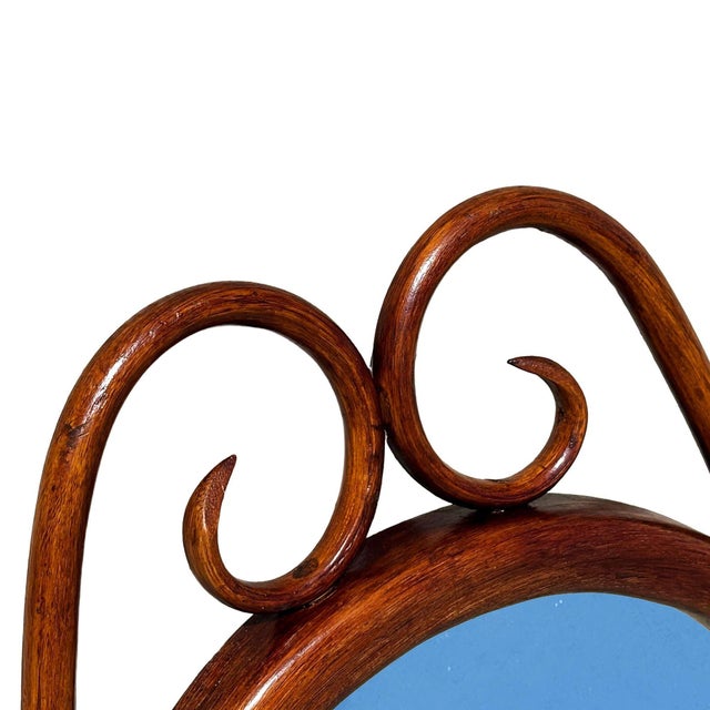1900s Late Victorian Thonet Style Scrolling Bent Oak Wall 30" Mirror For Sale In Los Angeles - Image 6 of 6