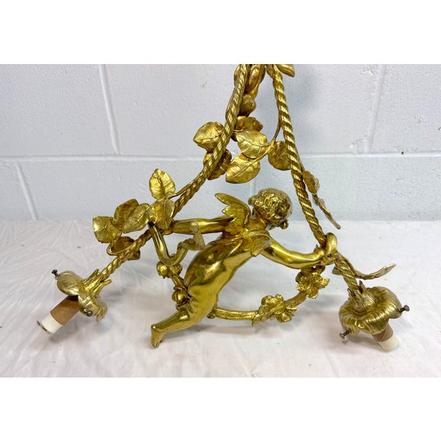 Antique Ornate Gilt Bronze Cherub Angel Putti Hanging Chandelier Fixture For Sale - Image 13 of 16