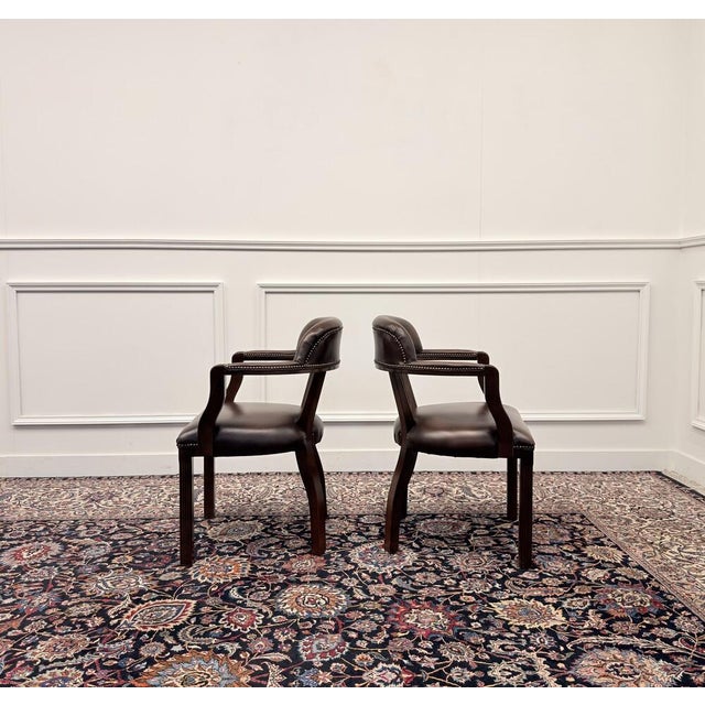 English Desk Chairs in Leather, Set of 2 For Sale - Image 3 of 10