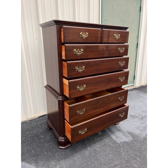 1980s Ethan Allen Georgian Court Cherry Tall Chest of Drawers For Sale - Image 12 of 12
