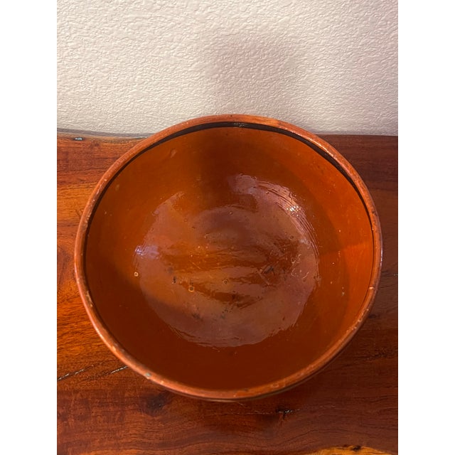 Vintage Mexican Hand Painted Pottery Bowl Made of Red Ware Terracotta Clay. For Sale - Image 4 of 6