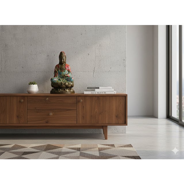 Vintage Cloisonne Enamel Lotus Base Bodhisattva Metal Buddha Statue For Sale - Image 15 of 16