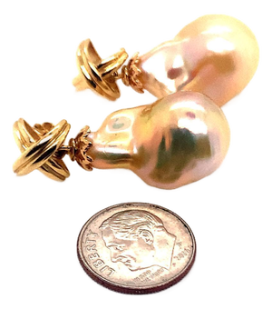 Freshwater Pearl Earrings 14 Karat Yellow Gold 25 mm Certified