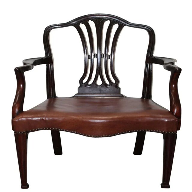 Early 20th Century Georgian Style Mahogany Armchair W/Leather Upholstery For Sale - Image 5 of 8