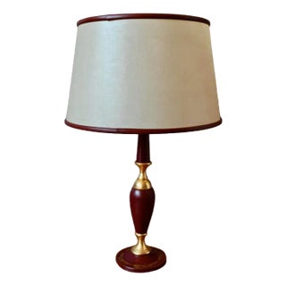 Table Lamp in Leather and Brass, 1960s For Sale
