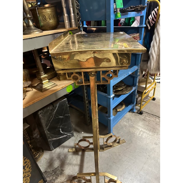 1970s Heavy Art Deco Solid Brass Podium Stand With Storage and Book Rest For Sale - Image 4 of 11