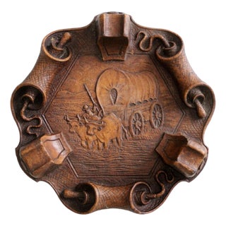 Vintage 1940s OrnaWood Conestoga Wagon Faux Bois Decorative Tray For Sale