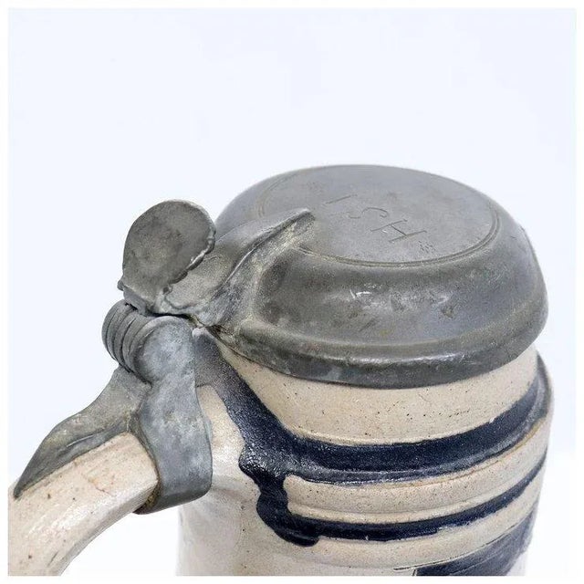 Ceramic German Westwald Stoneware Pottery Pewter Mounted Ale Tankard For Sale - Image 7 of 10