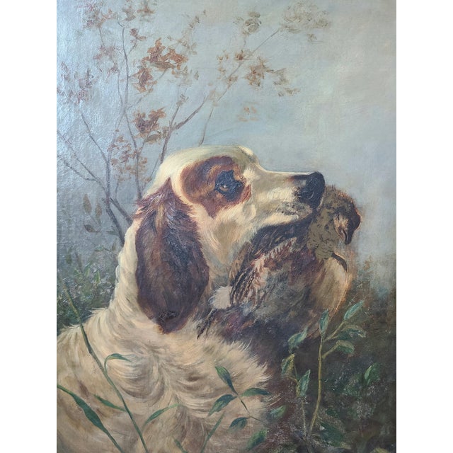 Realism Antique 19th Century Oil Painting Moody Dog Portrait English Setter Hunting Scene For Sale - Image 3 of 17