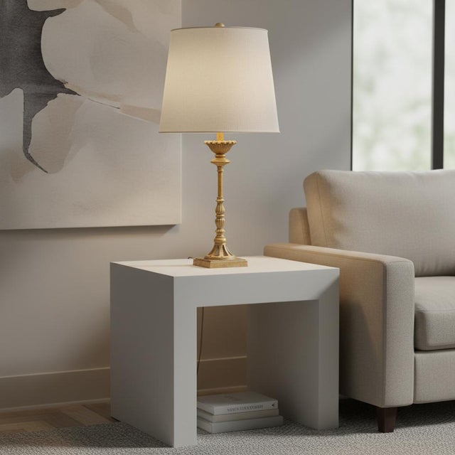 Vintage Neoclassical Giltwood Table Lamp, With Sculptural Square Base For Sale - Image 10 of 10