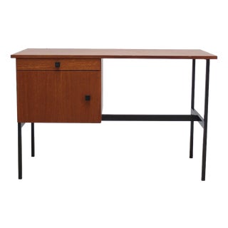 Vintage Freestanding Writing Desk in Teak and Black Metal by Pierre Guariche, 1960s For Sale