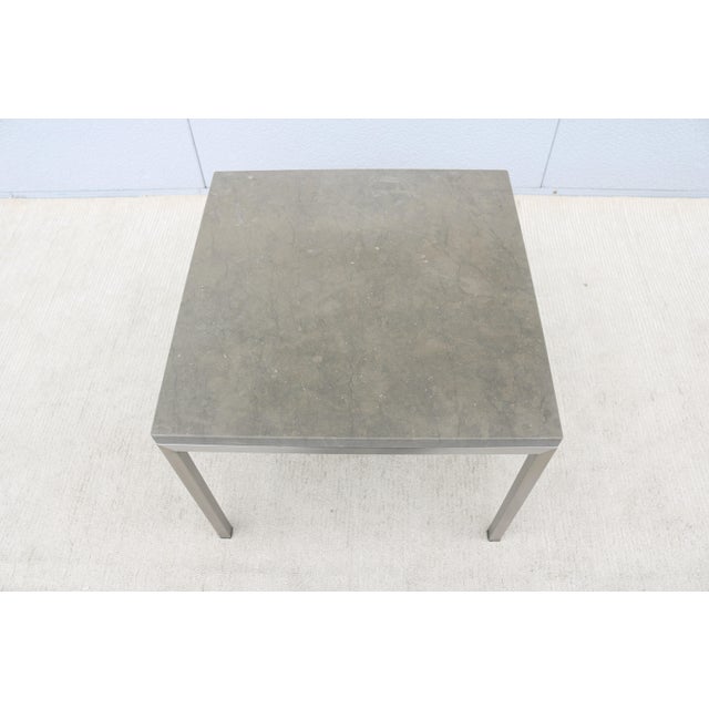 Metal Parsons Style Square Occasional Table Concrete Top and Stainless Steel Base For Sale - Image 7 of 18