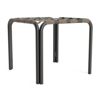 Brown Jordan Kantan Aluminum Stacking Stool/Occasional Table, Suncloth Lace, Textured Pewter frame with Mica fabric For Sale