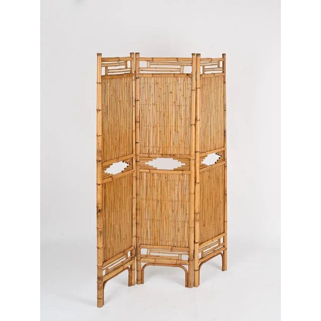 French Riviera Rattan and Bamboo 3-Panel Folding Screen, Italy, 1960 For Sale - Image 10 of 12