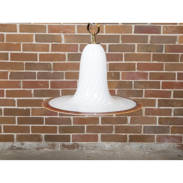 Mid 20th Century Italian Mid Century Modern Murano Glass White Light Fixture with Twirling Motifs, Wired For Sale - Image 4 of 11