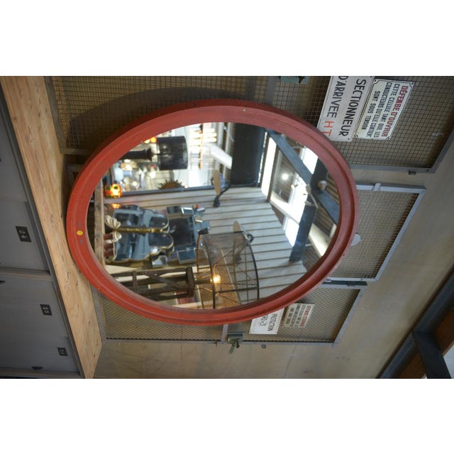 Red Large Industrial Round Wooden Mirror, 1920s For Sale - Image 8 of 9