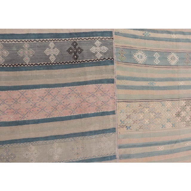 Large Vintage Neutral Paneled Kilim Flat-Weave in Neutral Tones and Blue. Casual flat-weave Kilim design, Keivan Woven...