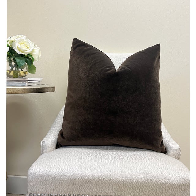 Modern Brown 20x20 Velvet Throw Pillow With Feather Down Insert For Sale - Image 3 of 5
