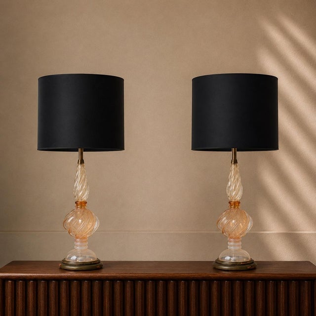 Glass Pair Archimede Seguso for Marbro Lamp Co. Opalescent Twisted Murano Glass Table Lamps 1960s For Sale - Image 7 of 7