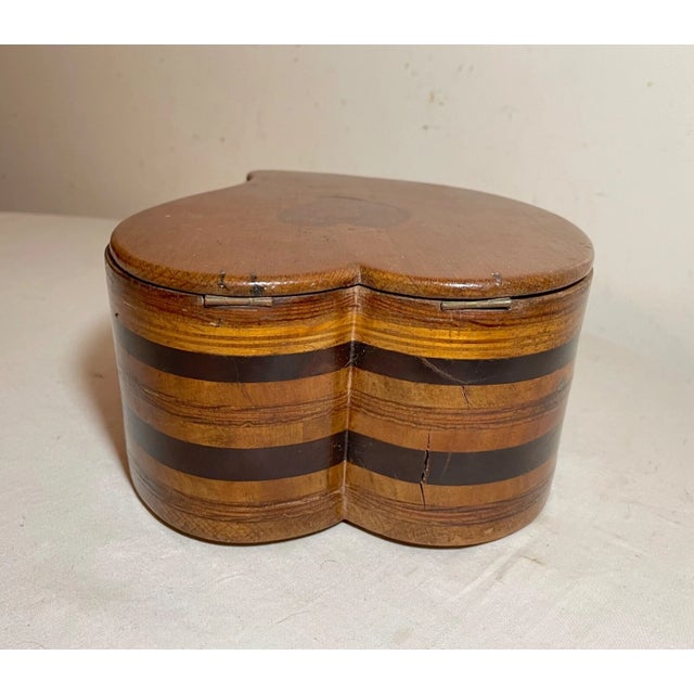 Antique 19th Century Handmade Inlaid Marquetry Parquetry Heart Wood Jewelry Box For Sale - Image 4 of 13