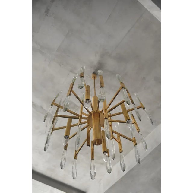 Italian Brass & Glass Icicles Chandelier by Gaetano Sciolari, 1970s For Sale - Image 14 of 18