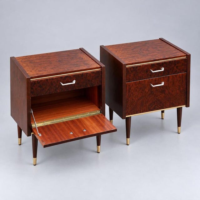 Vintage Nightstands with Brass Details, Set of 2 For Sale - Image 3 of 8