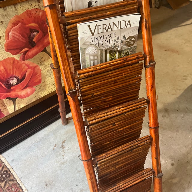 Vintage Standing Bamboo Magazine Rack For Sale - Image 9 of 11