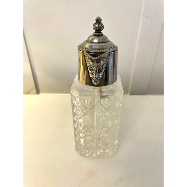 Unusual square antique Edwardian quality claret jug having a quality antique claret jug with a silver plated top and a...