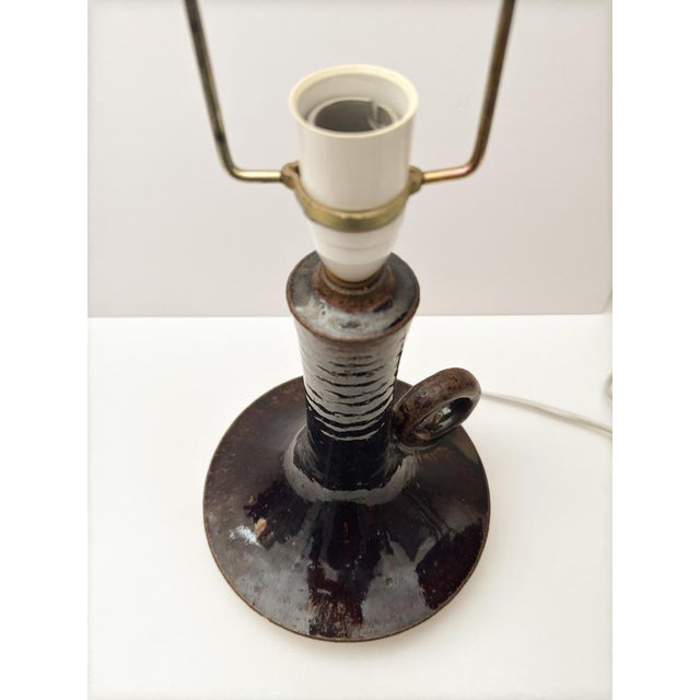 1970s Mid-Century Modern Danish Stoneware Table Lamp in Brown Glazed Ceramic, 1970s For Sale - Image 5 of 10