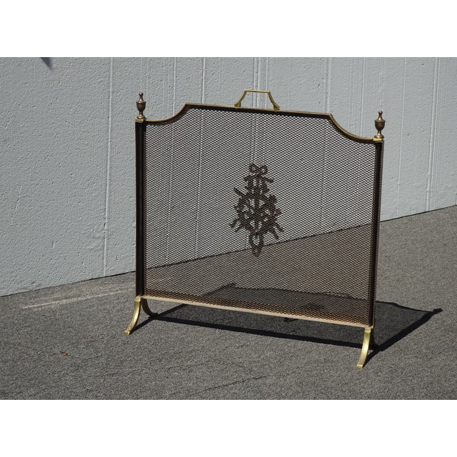 Brass Vintage French Louis XVI Style Brass Fireplace Screen Maison Jansen Style For Sale - Image 8 of 14