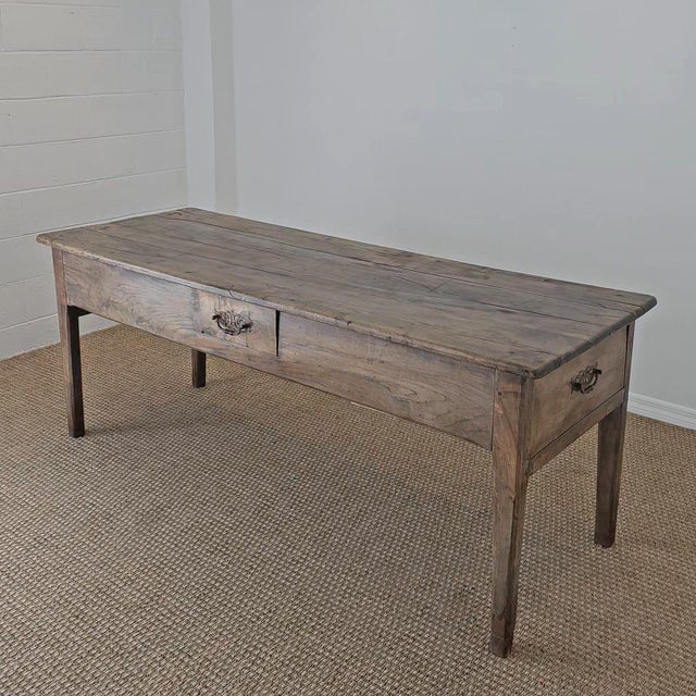Antique French Elm Farm Dining Table With Drawers - Circa 1870 For Sale - Image 4 of 15