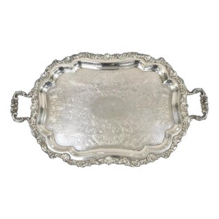 Vintage Loveland Rose Victorian Silver Plated Twin Handle Serving Platter Tray For Sale