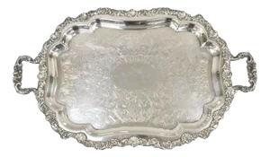 Vintage Loveland Rose Victorian Silver Plated Twin Handle Serving Platter Tray