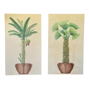 Monumental Tropical Coastal Boho Botanical Palm Panels Wall Art– Pair