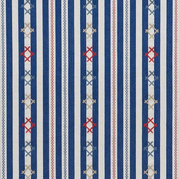 Sample - Schumacher Rhodes Stripe Fabric in Navy For Sale