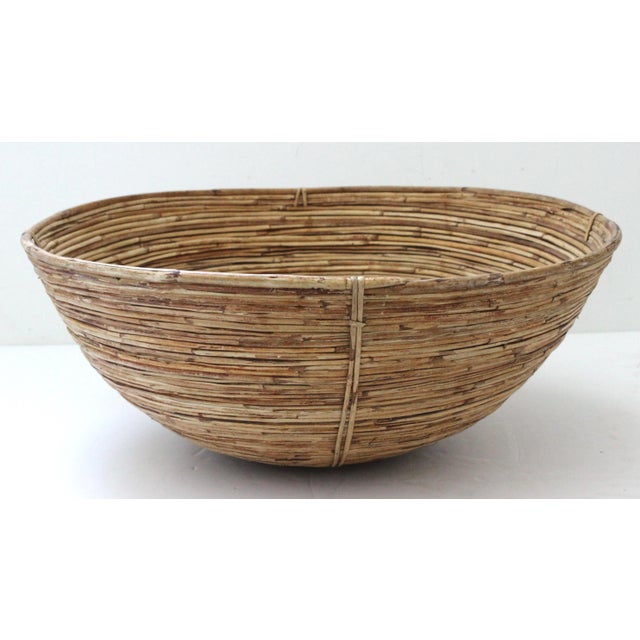 Late 20th Century Late 20c Artisan Handwoven Reed Basket With Natural Finish For Sale - Image 5 of 11