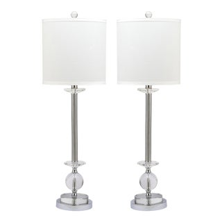 31 Inch H Crystal Candlestick Table Lamp in Clear - a Pair For Sale