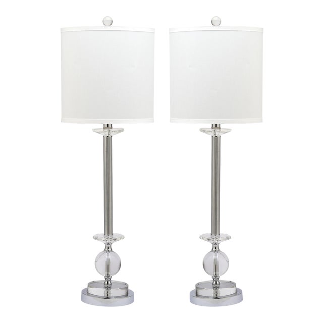 31 Inch H Crystal Candlestick Table Lamp in Clear - a Pair For Sale