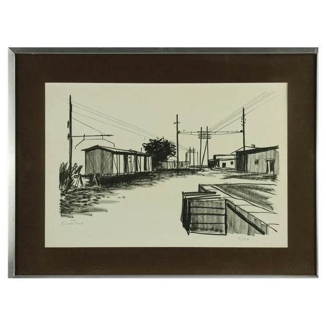 Enotrio Pugliese, Urban Landscape, Lithograph, Mid 20th Century For Sale